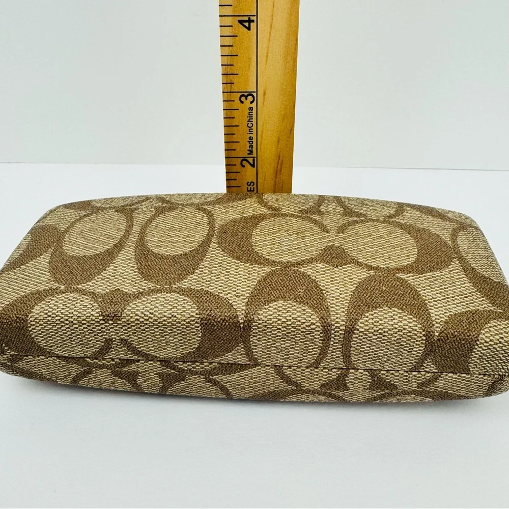 Coach signature khaki and brown coated canvas hard shell sunglasses case.